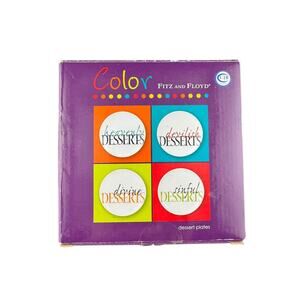 Fitz & Floyd 2013 Color Line Dessert Plates Set of 4 with Original Box